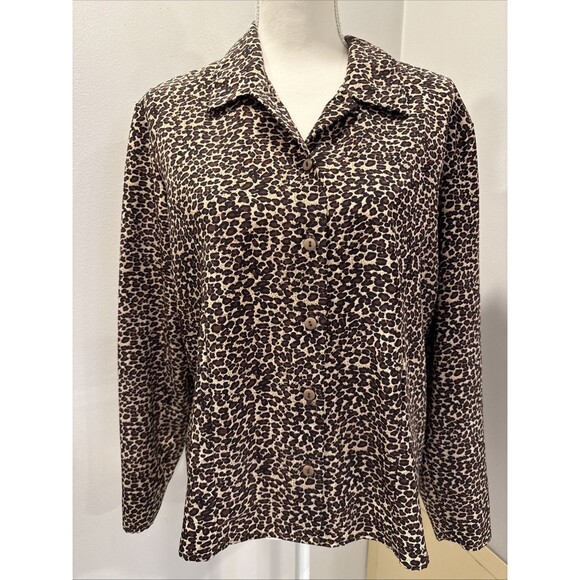 Tops - Bentley Women's Leopard Print Blouse Long Sleeves 100% Polyester Size Large